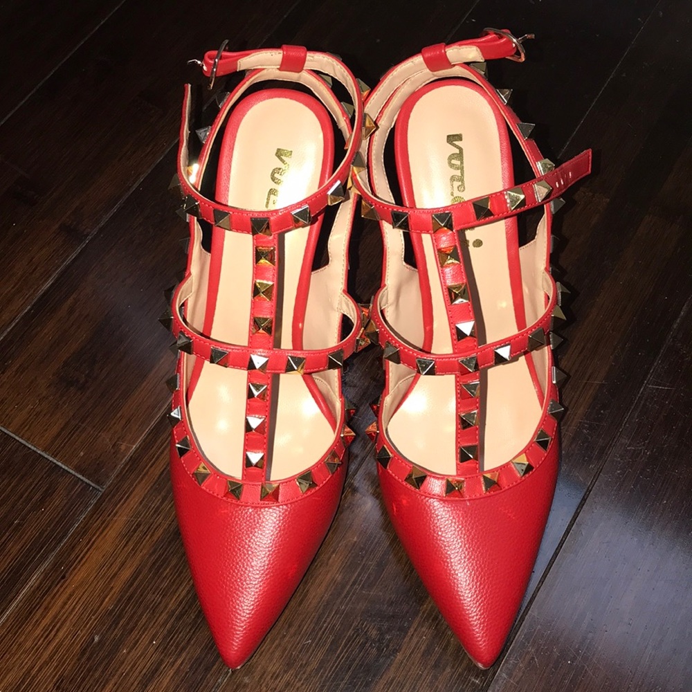 Sexy Red Leather Rockstud Heels
